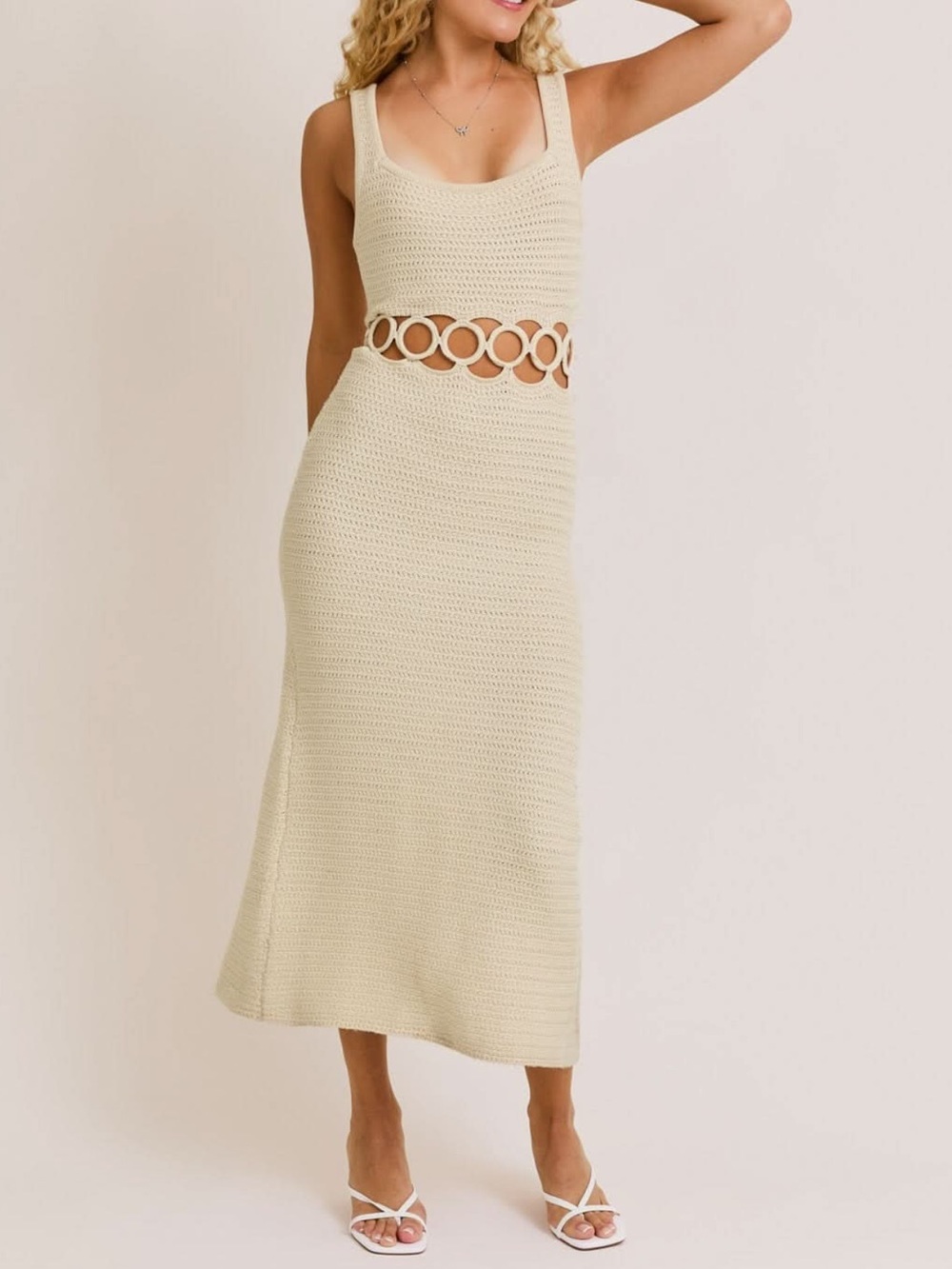 LE LIS Serenity Crochet Cutout Midi Dress